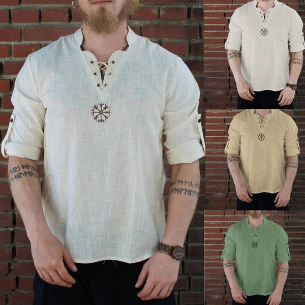 Ikdienas vīriešu krekls ar zemu apkakli un garām piedurknēm