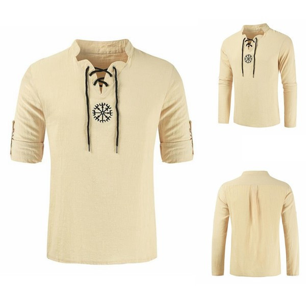 Ikdienas vīriešu krekls ar zemu apkakli un garām piedurknēm