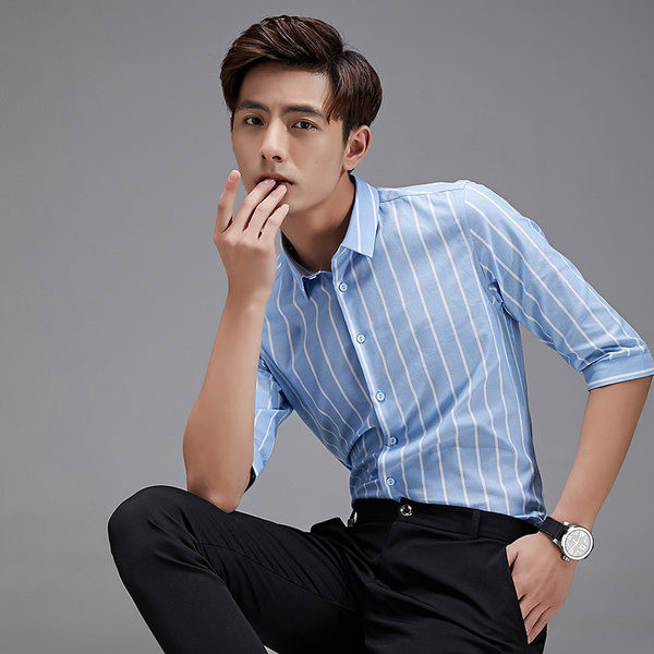 Vīriešu kokvilnas krekls ar garām vai 3/4 piedurknēm