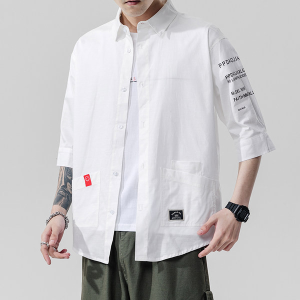 Καλοκαιρινό  ανδρικό πουκάμισο με 3/4 μανίκια και επιγραφές