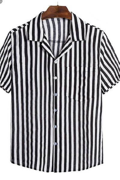 Prugasta muška košulja s džepovima i kratkim rukavima - više boja