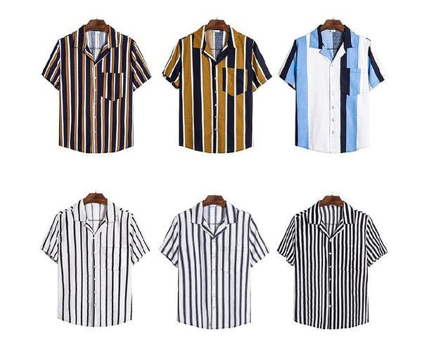 Prugasta muška košulja s džepovima i kratkim rukavima - više boja