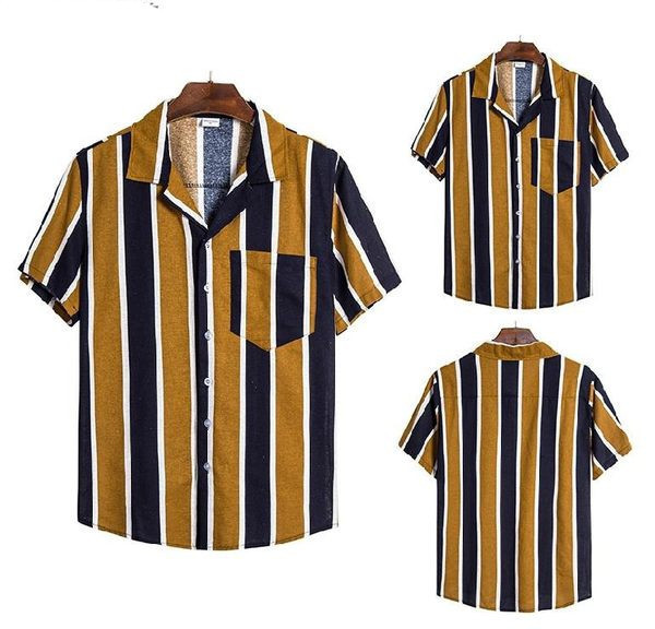 Prugasta muška košulja s džepovima i kratkim rukavima - više boja
