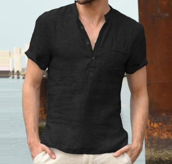 Uue mudeli nööpide ja lühikeste varrukatega meeste särk mitmes värvitoonis