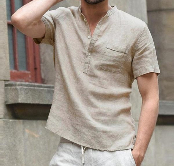 Uue mudeli nööpide ja lühikeste varrukatega meeste särk mitmes värvitoonis