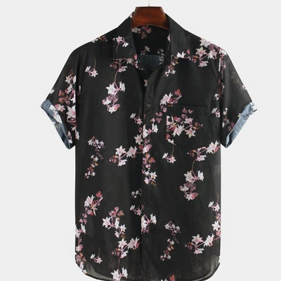 Uue mudeli lühikeste varrukatega lillelise mustriga meeste särk