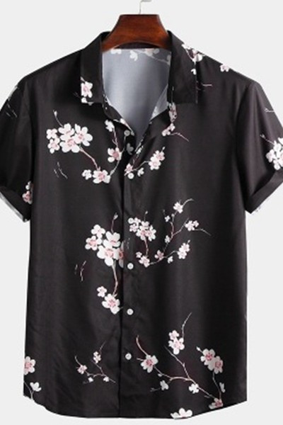 Uue mudeli lühikeste varrukatega lillelise mustriga meeste särk