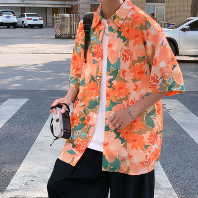 Suvine lillelise mustriga ja 3/4 varrukatega meeste särk