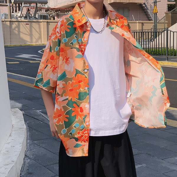 Suvine lillelise mustriga ja 3/4 varrukatega meeste särk