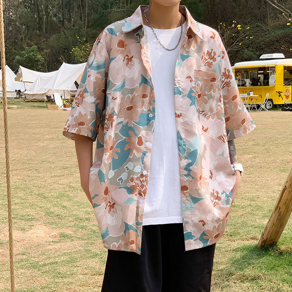 Suvine lillelise mustriga ja 3/4 varrukatega meeste särk