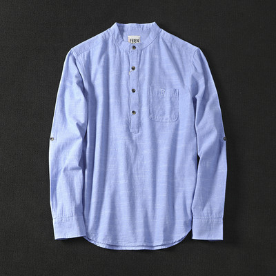 Meeste vabaaja särk madala krae ja nööpidega