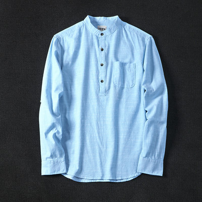 Meeste vabaaja särk madala krae ja nööpidega