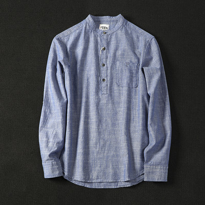 Meeste vabaaja särk madala krae ja nööpidega