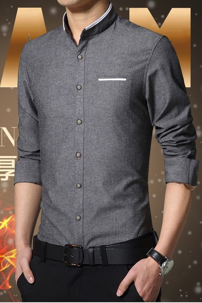 Vīriešu krekls ar O veida kakla izgriezumu un garām piedurknēm