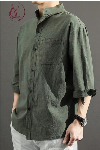 Meeste vabaaja särk madala kraega ja 7/8 varrukatega