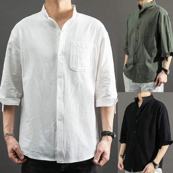 Meeste vabaaja särk madala kraega ja 7/8 varrukatega