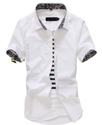 Мъжка риза с къс ръкав и класическа яка -копчета 