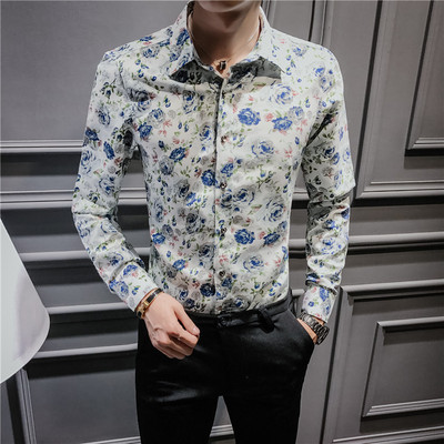 Pikkade varrukatega ja lillemotiividega meeste särk