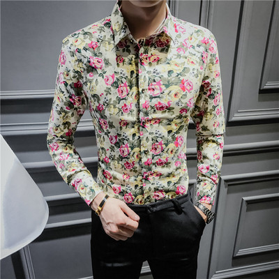 Pikkade varrukatega ja lillemotiividega meeste särk