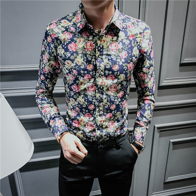 Pikkade varrukatega ja lillemotiividega meeste särk