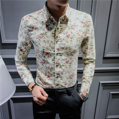 Pikkade varrukatega ja lillemotiividega meeste särk