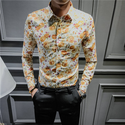 Pikkade varrukatega ja lillemotiividega meeste särk