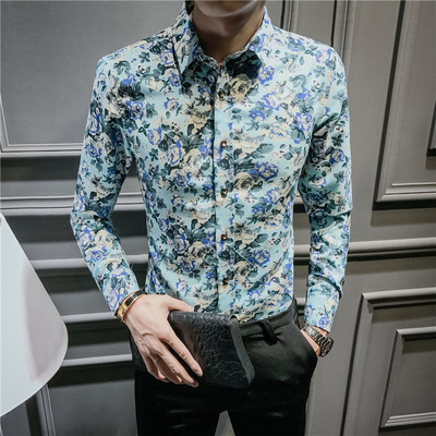 Pikkade varrukatega ja lillemotiividega meeste särk