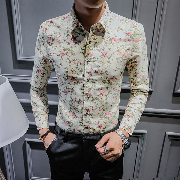 Pikkade varrukatega ja lillemotiividega meeste särk