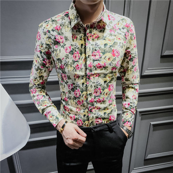 Pikkade varrukatega ja lillemotiividega meeste särk