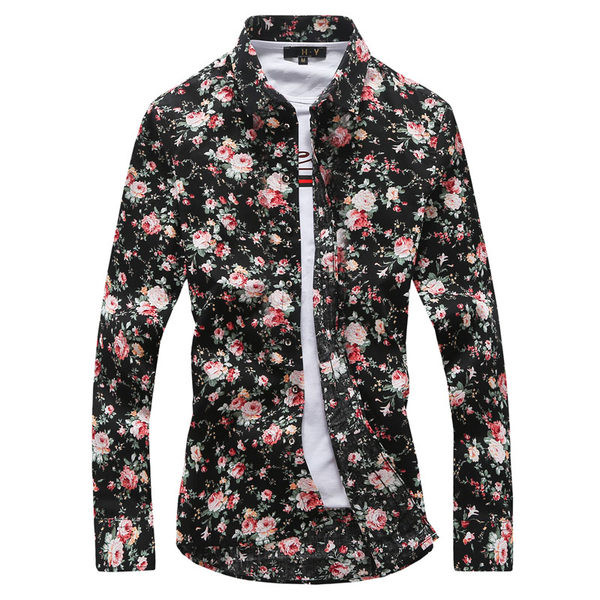 Pikkade varrukatega ja lillemotiividega meeste särk