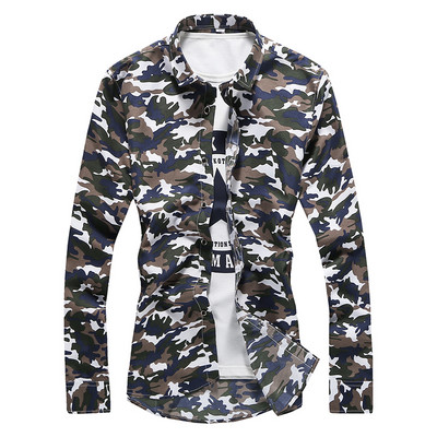 Meeste pikkade varrukate ja nööpidega kamuflaažsärk