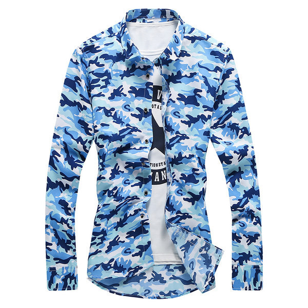 Meeste pikkade varrukate ja nööpidega kamuflaažsärk