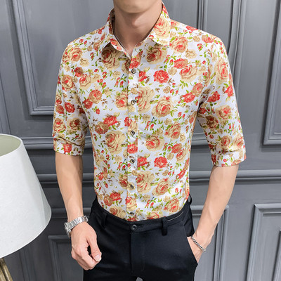 3/4 varrukatega ja lillemotiividega meeste särk