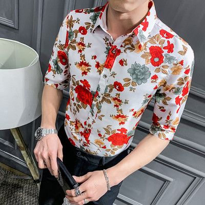 3/4 varrukatega ja lillemotiividega meeste särk