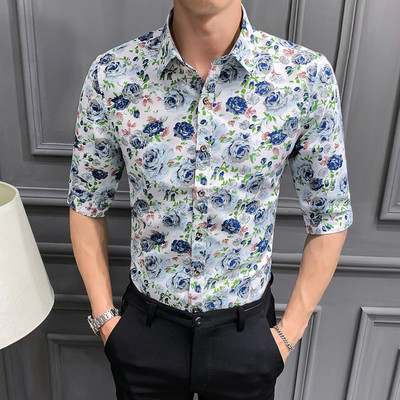 3/4 varrukatega ja lillemotiividega meeste särk