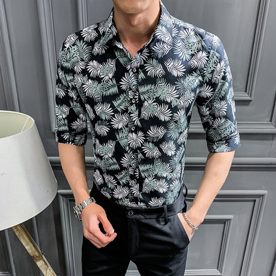 3/4 varrukatega ja lillemotiividega meeste särk