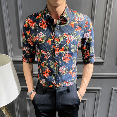 3/4 varrukatega ja lillemotiividega meeste särk