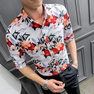 3/4 varrukatega ja lillemotiividega meeste särk