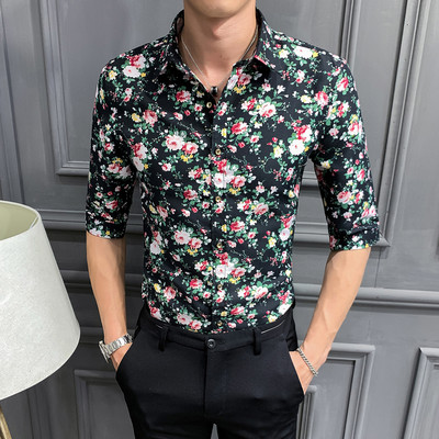 3/4 varrukatega ja lillemotiividega meeste särk