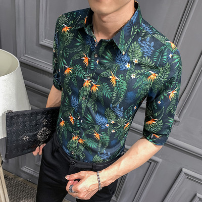 3/4 varrukatega ja lillemotiividega meeste särk