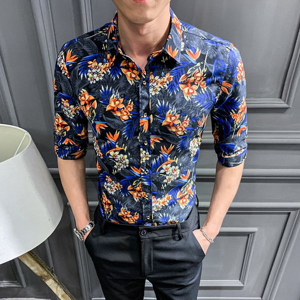 3/4 varrukatega ja lillemotiividega meeste särk