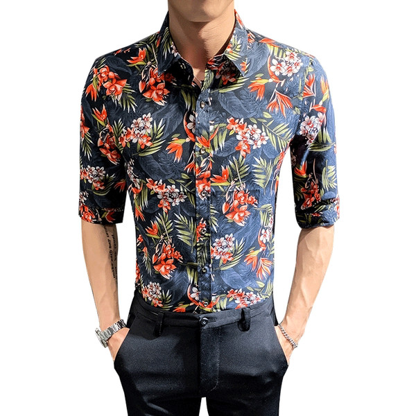 3/4 varrukatega ja lillemotiividega meeste särk