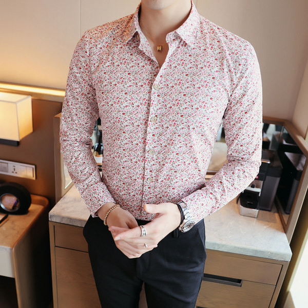 Ανδρικό βαμβακερό πουκάμισο με floral απλικέ