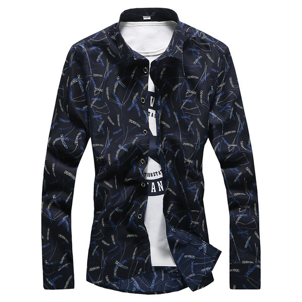 Vīriešu krekls ar garām piedurknēm aplikāciju un klasisku apkakli