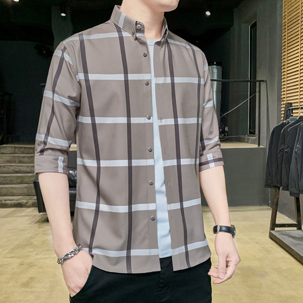 Ανδρικό καρό πουκάμισο με 3/4 μανίκια και κουμπιά