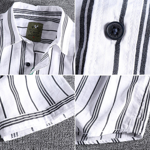 Meeste triibuline särk klassikalise kraega, valge