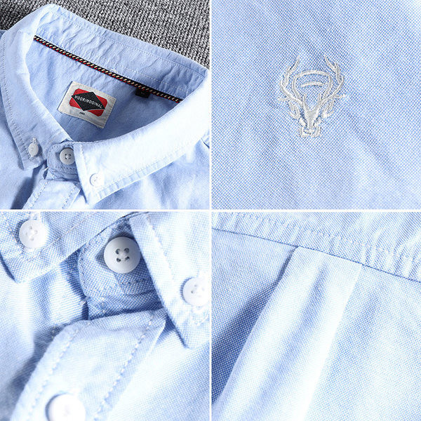 Ανδρικό μονόχρωμο πουκάμισο με κέντημα και κλασικό κολάρο