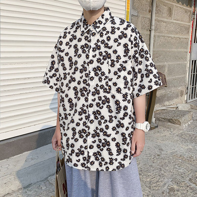 Ikdienas vīriešu krekls ar 3/4 piedurknēm un ziedu aplikāciju