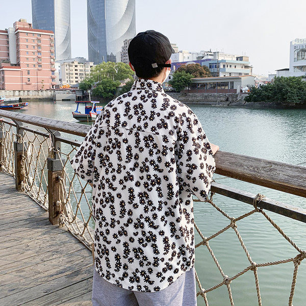 Ikdienas vīriešu krekls ar 3/4 piedurknēm un ziedu aplikāciju