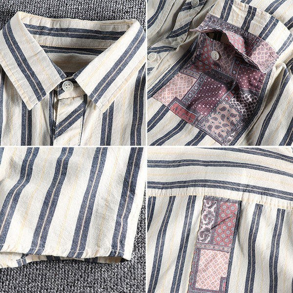 Prugasta muška košulja s džepom i kratkim rukavima u bijeloj boji